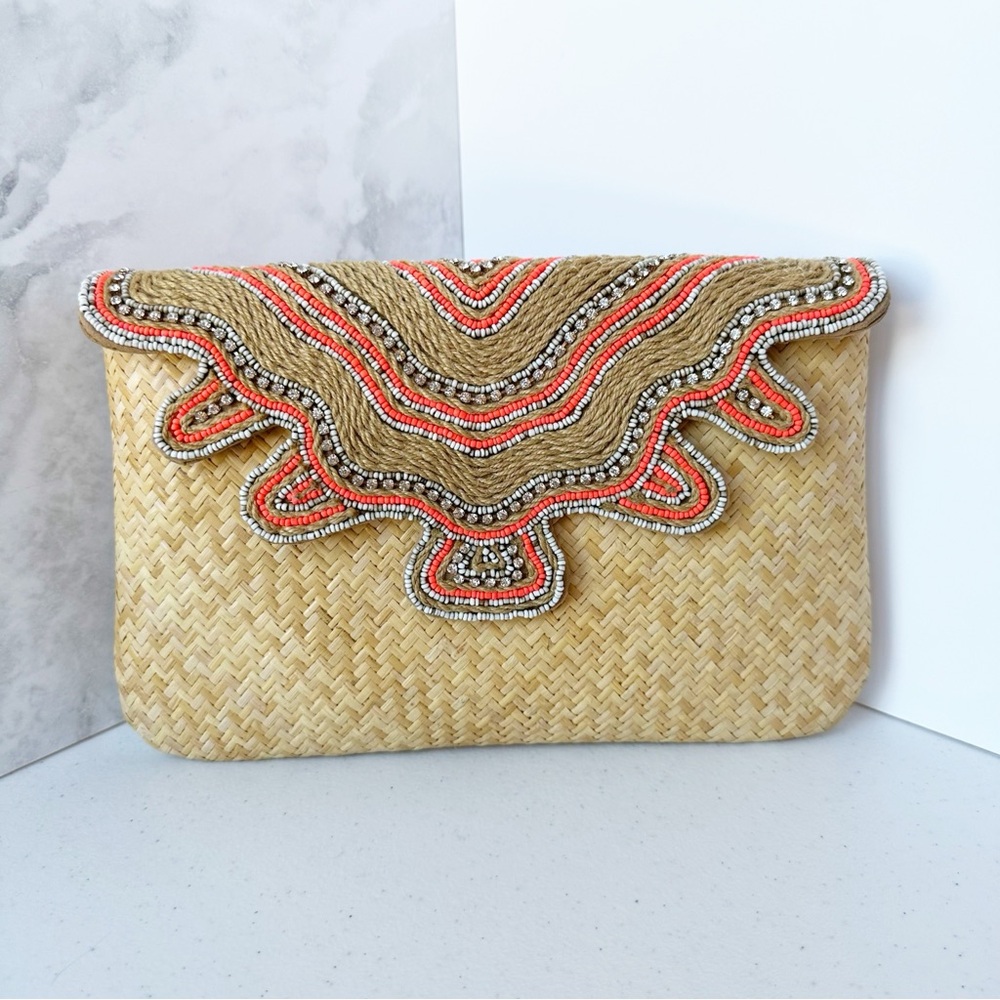 Tommy Bahama 'Lost Coast' Embellished Woven Rattan Clutch